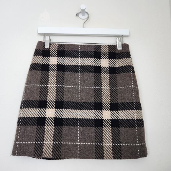 H&M Wool Blend Gray Cream Black Plaid Mini Skirt High Waisted Preppy Academia 4 - Picture 8 of 8